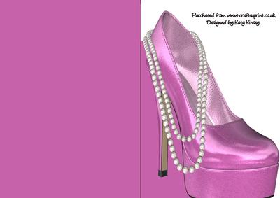 High Heel Shoe with Pearls Shaped Front Card in Hot Pink