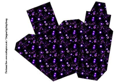 Lilac Stars and Hearts on Black Cake Slice Gift Box