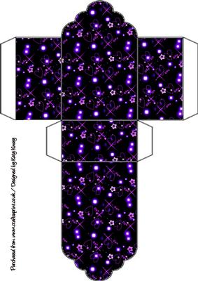 Lilac Stars and Hearts on Black Tag Gift Box