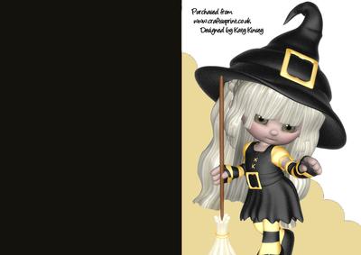 Little Witch & Broomstick A5 Shaped Front Print & Fold Card