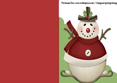 Snowman in Red A5 Shaped Front Print and Fold Card