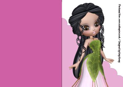 Pixie Fancies with Black Hair A5 Shaped Front Print & Fold