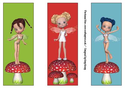 Sweet Fairies on Toadstool Set of Three Bookmarks