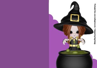Hubble Bubble Witch A5 Shaped Front Print & Fold Card Purple