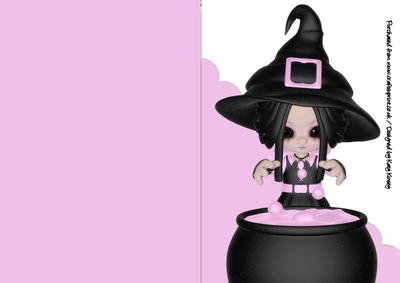Hubble Bubble Witch A5 Shaped Front Print & Fold Card Pink