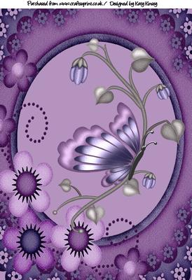 Violet Blooms with Butterfly A4 Card Topper