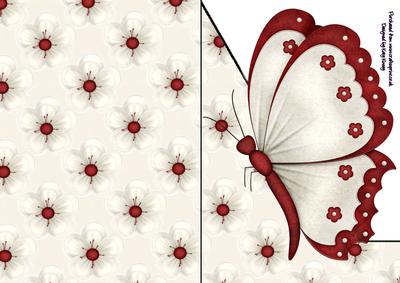 Red & White Butterfly A5 Shaped Front Print and Fold Card