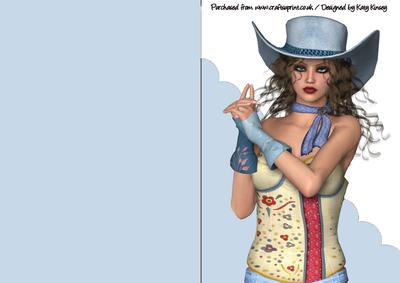 Cowgirl A5 Shaped Front Card in Blue