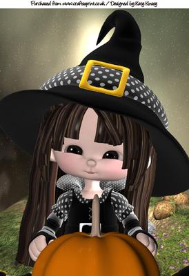 Cute Halloween Witch with Pumpkin A4 Card Topper