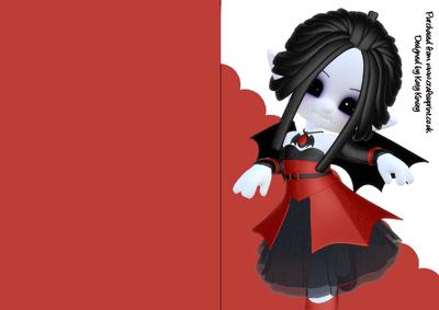 Little Vampire Girl in Red A5 Shaped Front Print & Fold Card