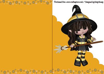 Little Halloween Witch Yellow A5 Shaped Front Print & Fold