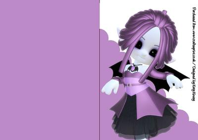 Little Vampire Girl in Purple A5 Shaped Front Print & Fold