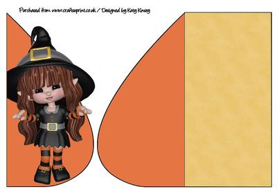 Little Halloween Witch in Orange Teardrop Card
