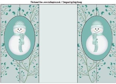 Cute Christmas Snowman in Blue Double Foldback Card