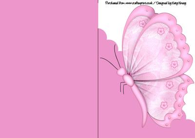 Pink Lace Butterfly A5 Shaped Front Print and Fold Card