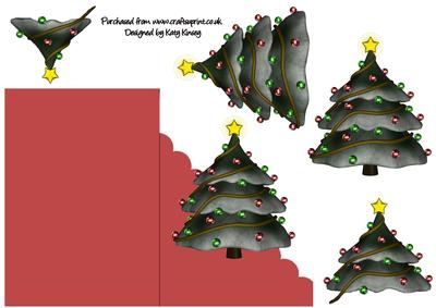 Christmas Tree Shaped Front Card with Decoupage