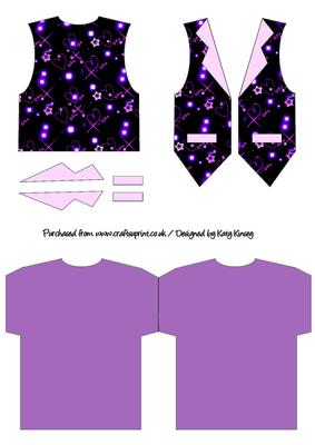 Lilac Stars and Hearts on Black Waistcoat Shaped Card