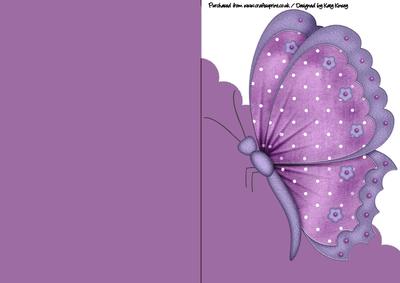 Purple Polka Butterfly A5 Shaped Front Print and Fold Card