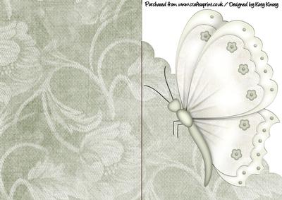 Cream and Sage Butterfly A5 Shaped Front Print and Fold Card