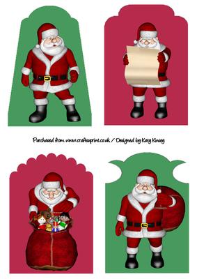 Set of Four Santa Father Christmas Tags