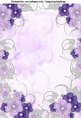 Purple and Lilac Floral Frame A4 Backing Paper