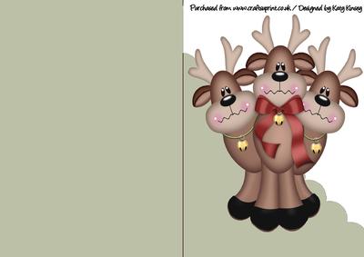 Santas Reindeers A5 Shaped Front Print & Fold Card in Green