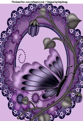 Violet Blooms with Butterfly A4 Card Topper 2
