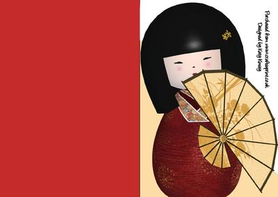 Geisha Girl A5 Shaped Front Card in Red