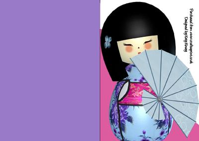 Geisha Girl A5 Shaped Front Card in Blue