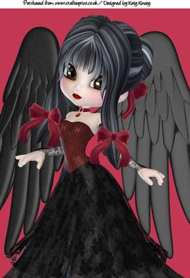 Gothic Angel with Red Velvet Bows A4 Topper