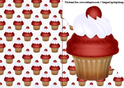 Strawberry Cupcake A5 Shaped Front Print and Fold Card