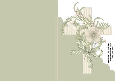 Cross with Flowers in Green A5 Shaped Front Card