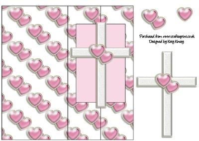 Cross with Pink Heart Foldback Card with Decoupage