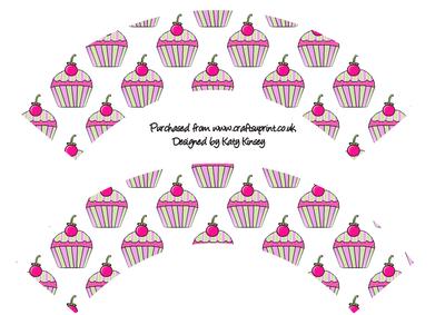 Cherry Cupcake Stripe Green Cupcake Wrappers