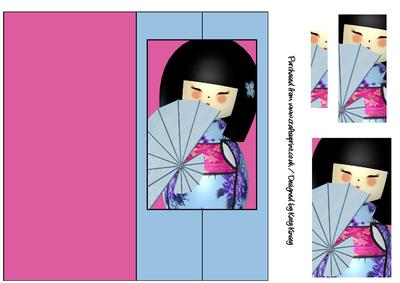 Geisha Doll in Blue Foldback Card with Simple Pyramage