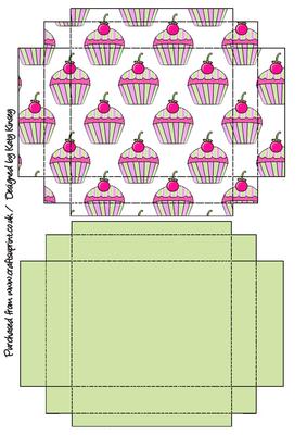 Cherry Cupcake Stripe Green Gift Box with Lid
