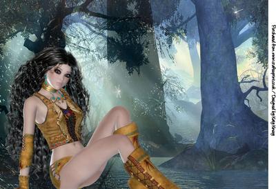 Native American Girl in the Night Forest A4 Topper