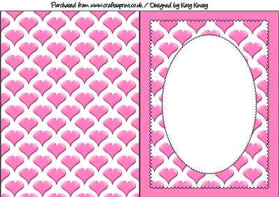 Bright Pink Hearts Scallop Oval Print and Fold Card