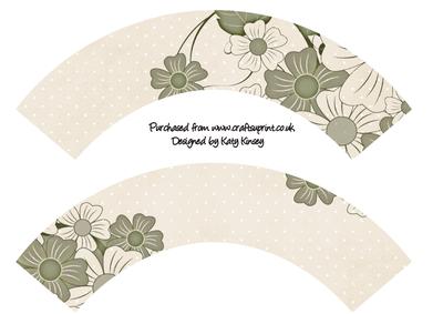 Sage and Cream Floral Cupcake Wrappers