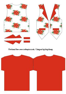 Christmas Poinsettias and Holly Shaped Waistcoat Card in Red