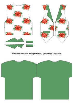 Christmas Poinsettias and Holly Shaped Waistcoat Card Green