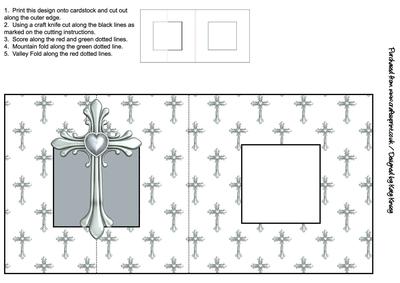 Cross with Silver Heart Square Foldback Card
