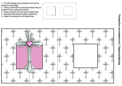 Cross with Pink Heart Square Foldback Card