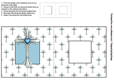 Cross with Blue Heart Square Foldback Card