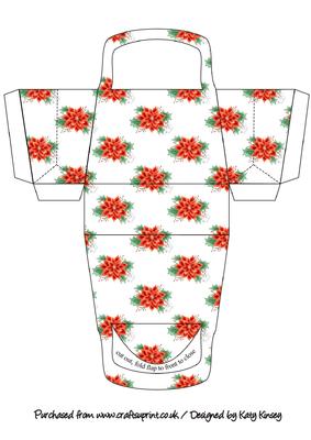 Poinsettias and Holly 3D Handbag Purse Gift Box