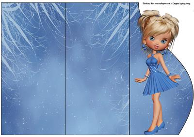 Linnea in Blue Party Dress Triple Fold Card