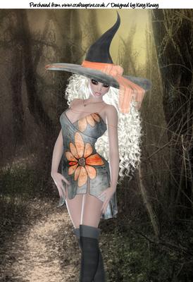Pretty Witch in Floral Dress A4 Card Topper Blonde