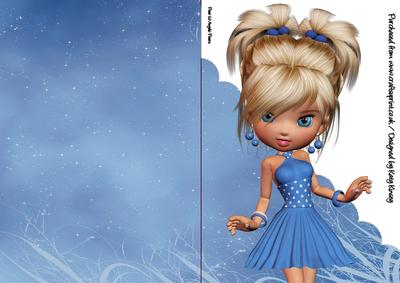 Linnea in Blue Party Dress A5 Shaped Front Print & Fold Card