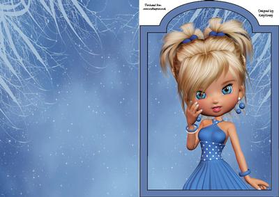 Linnea in Blue Party Dress Tag Shaped Front Quick Card