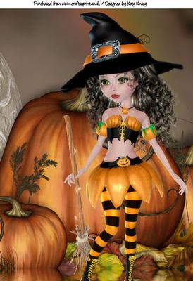 Pumpkin Witch A4 Topper in Brunette